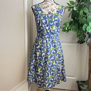 Boden Sleeveless Floral A-Line Dress Blue Sz 4